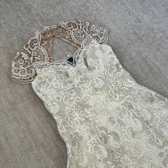 NWT Marchesa Notte Metallic Cap Sleeve Lace Mini Dress 6 - Picture 3 of 9